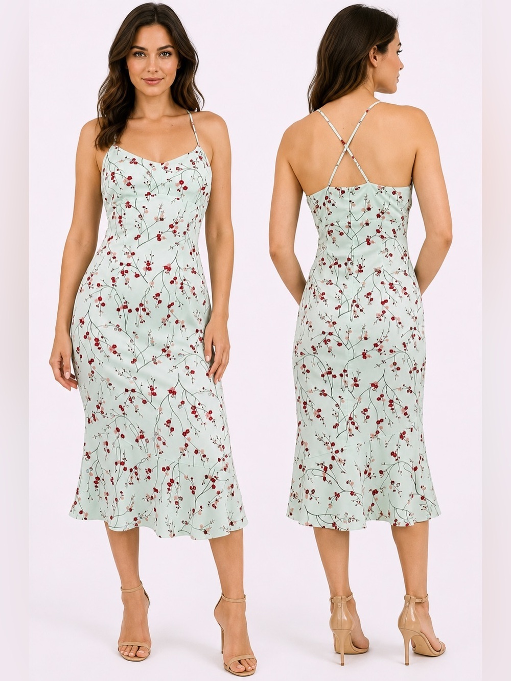 Express Vintage Y2k Women's Size 5/6 Cherry Blossom Dress Midi Sleeveless